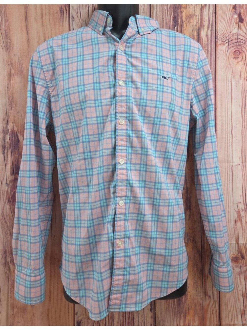Vineyard Vines Slim Fit Performance Whale Shirt Medium Plaid Pink & Blue